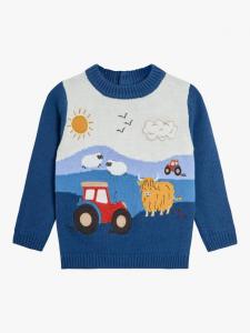 Детский свитер с трактором из шерстяной смеси JoJo Maman Bébé, Indigo