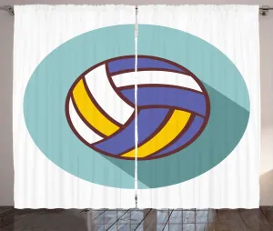 Штора ABAKUHAUS "Волейбол" в деревенском стиле, с круглым графическим логотипом, универсальная, с петлями и крючками, для гостиной, 280 x 225 см, белая с разноцветным узором Abakuhaus