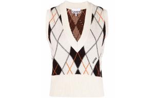 Футболка с V-образным вырезом 'Egret' GANNI, бежевый