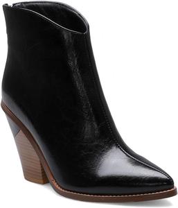 Женские западные ботильоны VOKLIN Chelsea с острым носком, молнией и массивным каблуком, Black