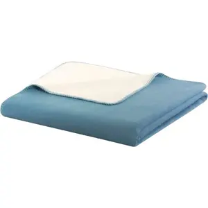 Плед двусторонний с декоративным швом, сделано в Германии Biederlack, светло-голубой/экрю