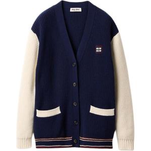 Ребристый вязаный кардиган MIU MIU, синий