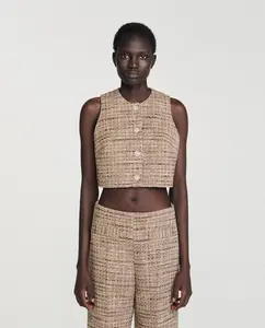 Женский твидовый топ Sandro, коричневый