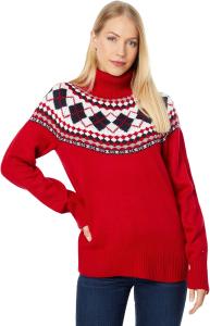 Женский свитер-водолазка с узором «аргайл» от Tommy Hilfiger, Scarlet Multi