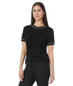 Футболка CeCe Boxy Tee Crew Neck Top W/ Pearl Trim, Rich Black