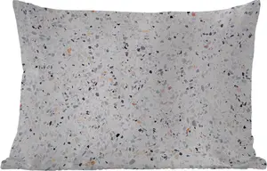 Подушка для улицы - Гранит - Текстурированная - Дизайн - Белый - 60 x 40 см - Устойчива к атмосферным воздействиям - Подушка для отдыха - Декоративная подушка - Подушка для дома MuchoWow