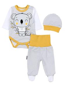 TupTam Детский комплект одежды: боди с длинными рукавами, штанишки, шапочка (3 предмета), серый/желтый