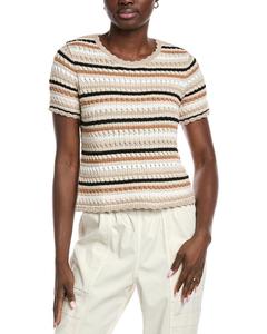 Хлопковый свитер с полосками из смешанной вязки от Autumn Cashmere, бежевый