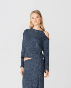 Женская футболка с длинным рукавом и открытым плечом Noon, темно-синий