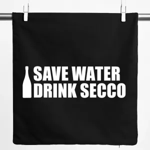 Наволочка Huuraa Save Water Drink Secco, подарочная бутылка для игристого вина, 40x40 см, черная, из хлопка, Save Water Drink Secco, подарочная Hellweg Druckerei