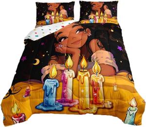 Erosebridal Комплект постельного белья Afro-American Girl King для девочек с принтом афро-принцессы, Black Girls 1