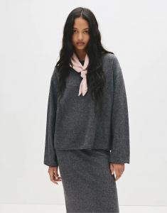 Мягкая на ощупь футболка с длинным рукавом Pull&Bear, средне-серого цвета