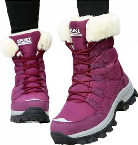 Женские зимние ботинки Bcshiye, сохраняющие тепло, с противоскользящей мягкой подошвой, утепленные мехом, зимние ботильоны для улицы и походов, Purple