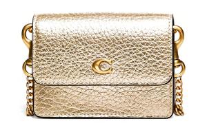 Кошелек для карт из галантерейной кожи небольшого размера женский металлик COACH