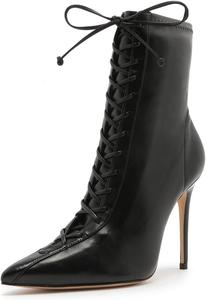 Женские модные ботильоны FOWT с закрытым носком, заостренные, на высоком каблуке-стилет, шнуровка, короткие зимние офисные ботинки, размеры 4-15 US, Black