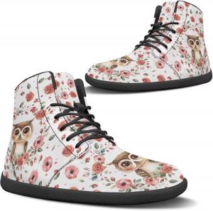 Женские модные кроссовки на шнуровке с высокой посадкой, стильные для бега и повседневной носки Pugasmiru, Rose Owl Pattern