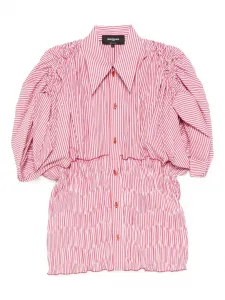 Полосатая рубашка с рукавами-буфами Rochas, красный