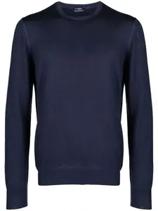 Джемпер из вирджинской шерсти с отделкой в рубчик Barba, синий