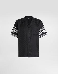 Рубашка из шелка с принтом и денима Dolce & Gabbana, черный