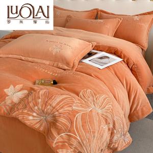 LUOLAI HOME Комплект постельного белья 4 предмета, простыня на резинке 180 см, пододеяльник 200x230 см, Bella - Charm Orange