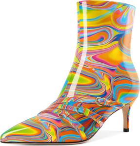 Женские ботильоны на невысоком каблуке с пряжкой, заостренным носком, для офиса, стильные и удобные, каблук 2,5 дюйма Younton, Patent Multicolor Heat