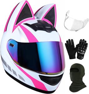 Шлем YMKJGZS с кошачьими ушками, белый / розовый