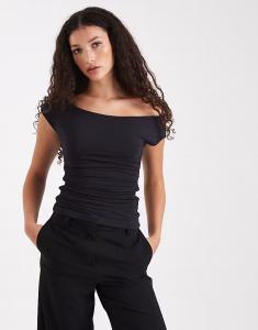 Асимметричный укороченный топ с открытыми плечами, черный Weworewhat