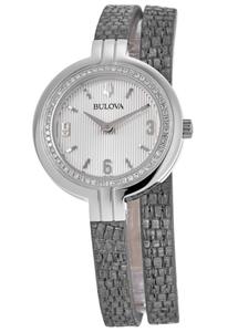 Женские часы Bulova Rhapsody с серебристым циферблатом и ремешком из кожи ящерицы 96R236, серебряный