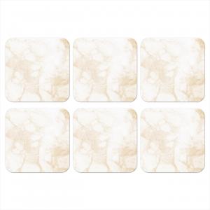 Стеклянные подставки под стаканы, набор из 6 штук, мраморные, белые, золотые, класса люкс, 10x10 см MuchoWow, кремовый