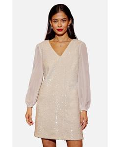 Женское платье-туника с пайетками и завязками на спине Yumi, White