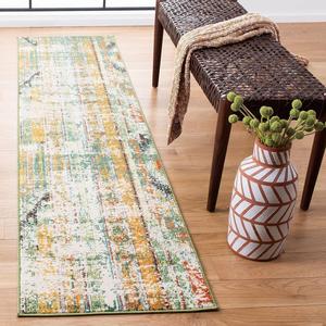 Ковер-дорожка SAFAVIEH, 67 x 305 см, Madison Collection, Green & Orange, дизайн Boho Chic Tribal Distressed, без линьки и простой в уходе, идеален для помещений с высокой проходимостью в гостиной, спальне (MAD422Y)