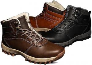 Мужские зимние снежные ботинки из кожи, с утеплителем из меха, легкие и водонепроницаемые, ботинки с меховой подкладкой, противоскользящие, для холодной погоды Qacksv, темно-коричневый