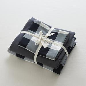 Muji Комплект постельного белья из 4 предметов в японском стиле (простыня на резинке 180 см, пододеяльник 200х230 см), клетка черно-белая, ткань из хлопка