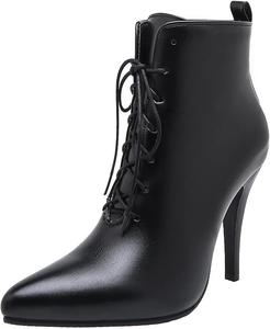 Женские платьевые ботильоны VOKLIN с заостренным носком, шнуровкой, высоким каблуком-стилето, модные элегантные короткие ботинки, Black-Velvet Lined