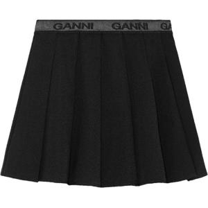 Легкая плиссированная мини-юбка из твила GANNI, черная