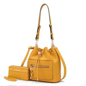 Larissa Винтажная женская сумка-ведро и кошелек из веганской кожи - 2 предмета MKF, желтый