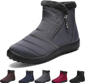 Женские зимние сапоги с меховой подкладкой, теплые ботильоны, зимние водонепроницаемые противоскользящие ортопедические ботинки-кроссовки Generic, Grey