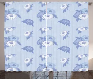 Шторы ABAKUHAUS Floral Rustic с классическим цветочным узором Ромашки, универсальные, для гостиной, с петлями и крючками, 280 x 225 см, нежно-голубой, белый, потолочный, голубой Abakuhaus