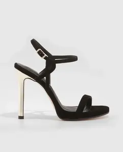 Женские босоножки на каблуке из замши в сочетании с кожей Lodi, черный/серебряный