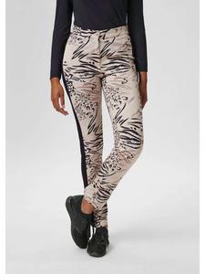 MADELEINE Узкие брюки с абстрактным принтом и декоративными полосками в черно-разноцветном исполнении