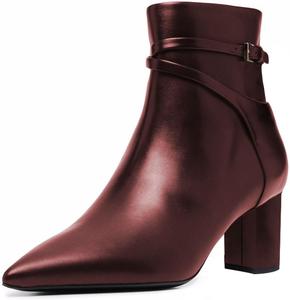 Женские закрытые ботильоны Miss Left с заостренным носком, ремешком через крест, средним массивным каблуком, боковой молнией, короткие осенние ботинки, модные, удобные, деловые туфли, размеры US 4-16, Burgundy