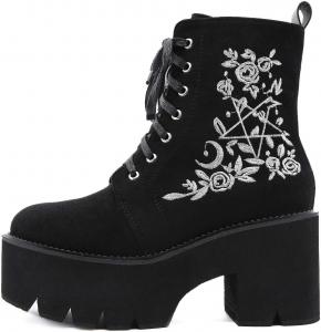 Женские черные готические ботильоны YIYA на платформе с пряжками в виде крыльев летучей мыши, массивными квадратными каблуками, круглым носком и молнией, панк-мотоциклетные ботинки, удобные короткие готические ботильоны