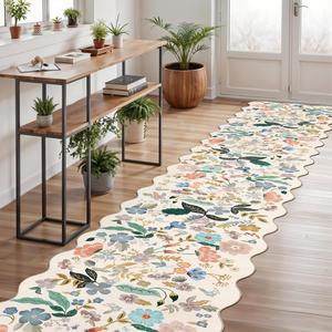 Ковровая дорожка с фестоном Hy Hao Yun Lai Floral для гостиной, 92х366 см, кремовый/цветочный