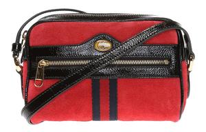 Сумка-кошелек из замши с отделкой из лакированной кожи, миниатюрная женская сумка через плечо, красная/черная GUCCI