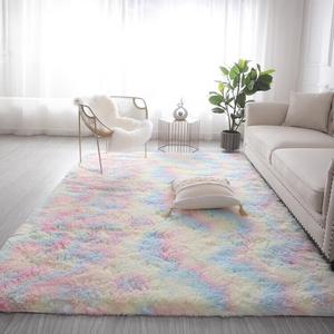 Budis Ковер 200х300 см для спальни/гостиной, современный светлый люкс, длинный ворс, плюш, полное покрытие, детский радужный [Tie-Dye]