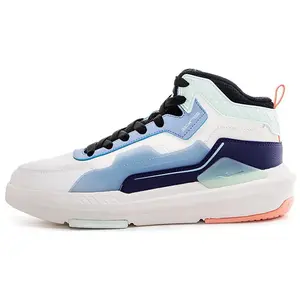 Женские бежево-фиолетовые антискользящие износостойкие легкие полувысокие скейтерские кроссовки Basket Purple Erke, небеленый натуральный цвет/темный сине-фиолетовый