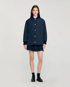 Женский пуховик с воротником из плюша Sandro, темно-синий