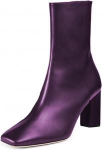 Женские ботильоны FOWT с квадратным носком, гладкой застежкой-молнией, на среднем блочном каблуке, удобные модные зимние туфли для вечеринок, размеры 4-16 US, Purple