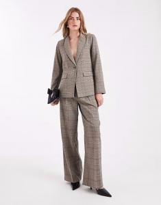 Широкие брюки в клетку коричневого цвета New Look