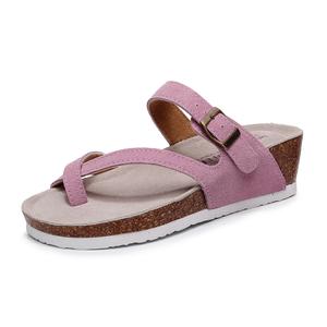 Golofi Женские противоскользящие шлепанцы с петлей для пальцев и клиновидным каблуком 117A розовые, цвет Pink 117A Toe Loop Wedge Heel